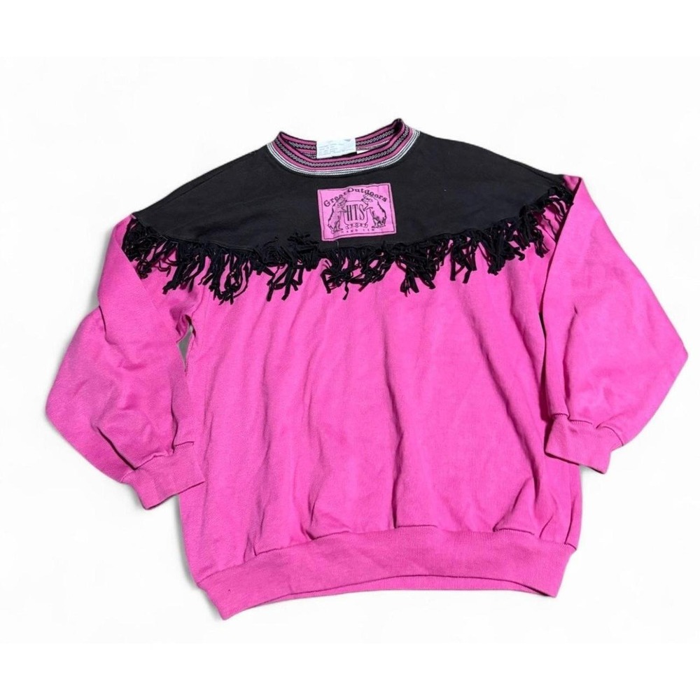Vintage Hang Ten SAMPLE Sweatshirt Medium Pink Black Fringe Western 80s 90s